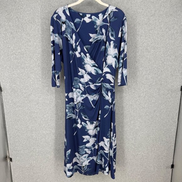 Soft Surroundings Dresses & Skirts - Soft Surroundings Hyannis Faux Wrap Midi Dress Size L Petite Blue Floral Stretch